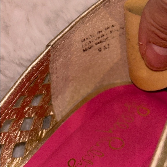 Lilly Pulitzer Gold Leather Resort Chic Basketweave Open Toe Wedge.FIRM PRICE - Picture 11 of 11